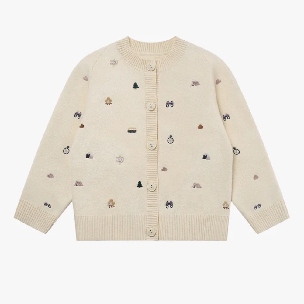 Cream Cardigan with Embroidered Accents